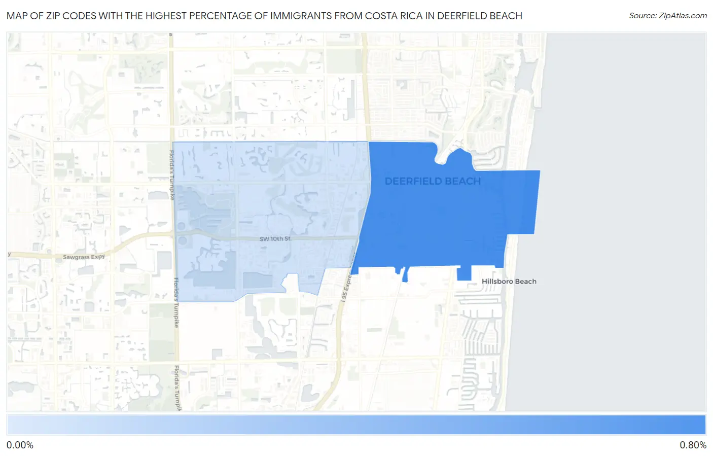 Zip Codes with the Highest Percentage of Immigrants from Costa Rica in Deerfield Beach Map
