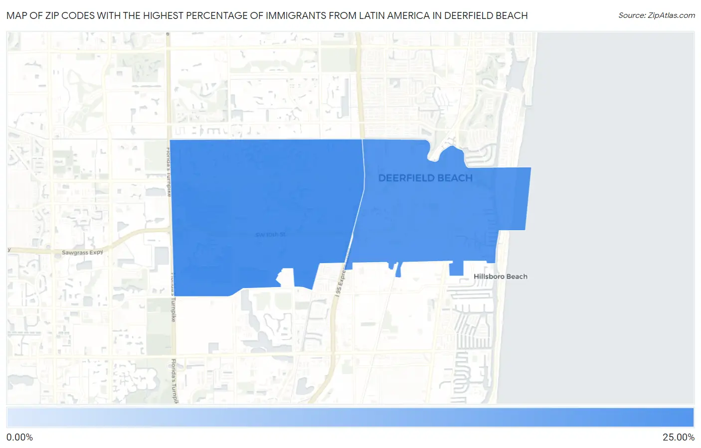 Zip Codes with the Highest Percentage of Immigrants from Latin America in Deerfield Beach Map