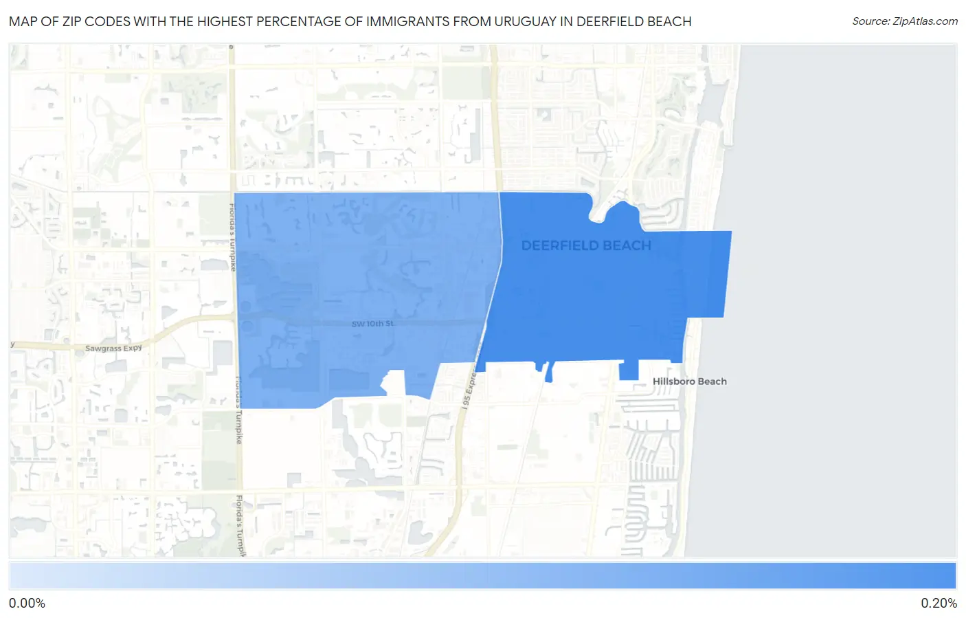 Zip Codes with the Highest Percentage of Immigrants from Uruguay in Deerfield Beach Map
