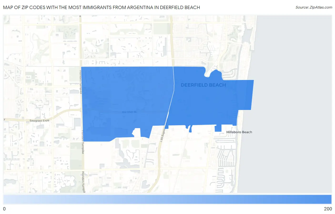 Zip Codes with the Most Immigrants from Argentina in Deerfield Beach Map