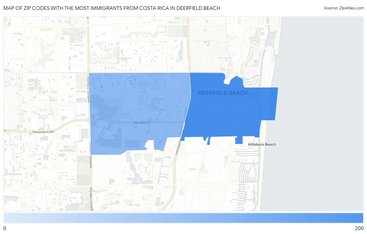 Zip Codes with the Most Immigrants from Costa Rica in Deerfield Beach Map