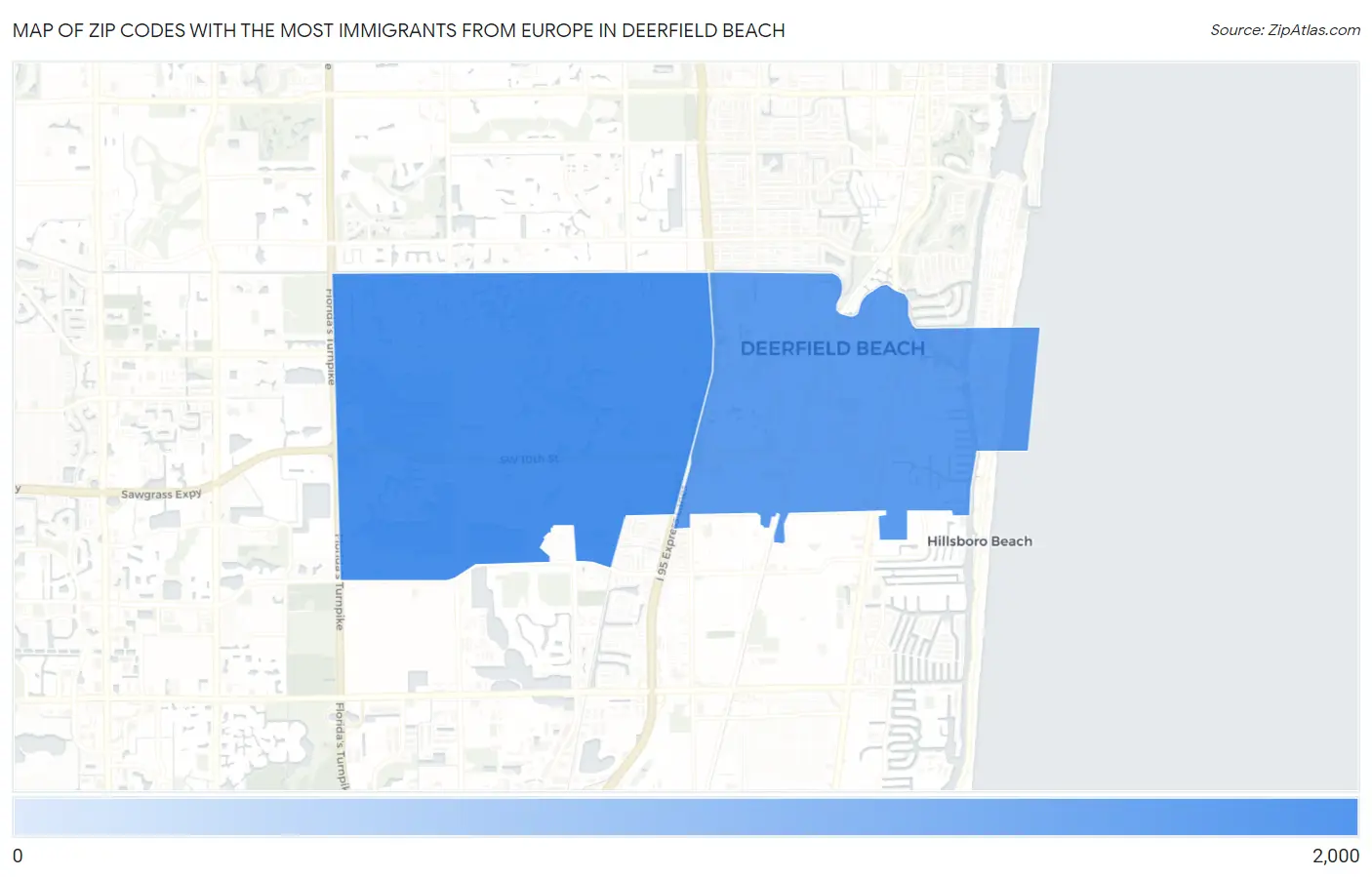 Zip Codes with the Most Immigrants from Europe in Deerfield Beach Map