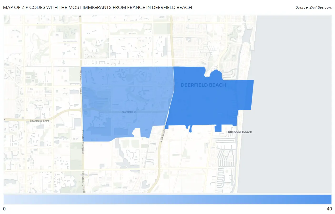 Zip Codes with the Most Immigrants from France in Deerfield Beach Map