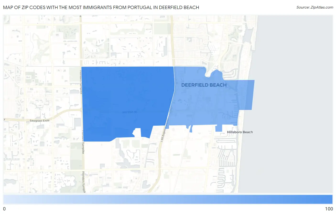Zip Codes with the Most Immigrants from Portugal in Deerfield Beach Map