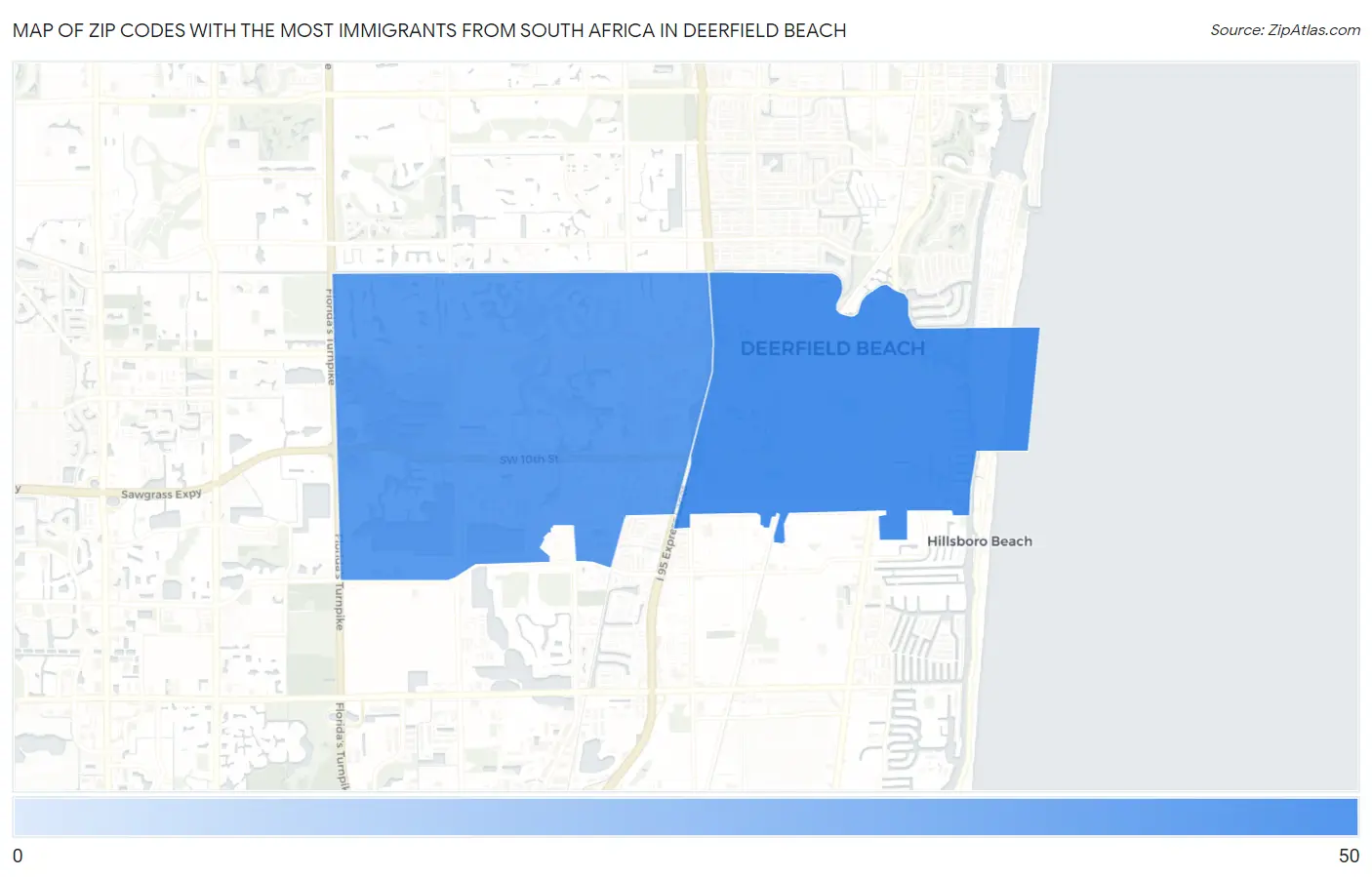 Zip Codes with the Most Immigrants from South Africa in Deerfield Beach Map