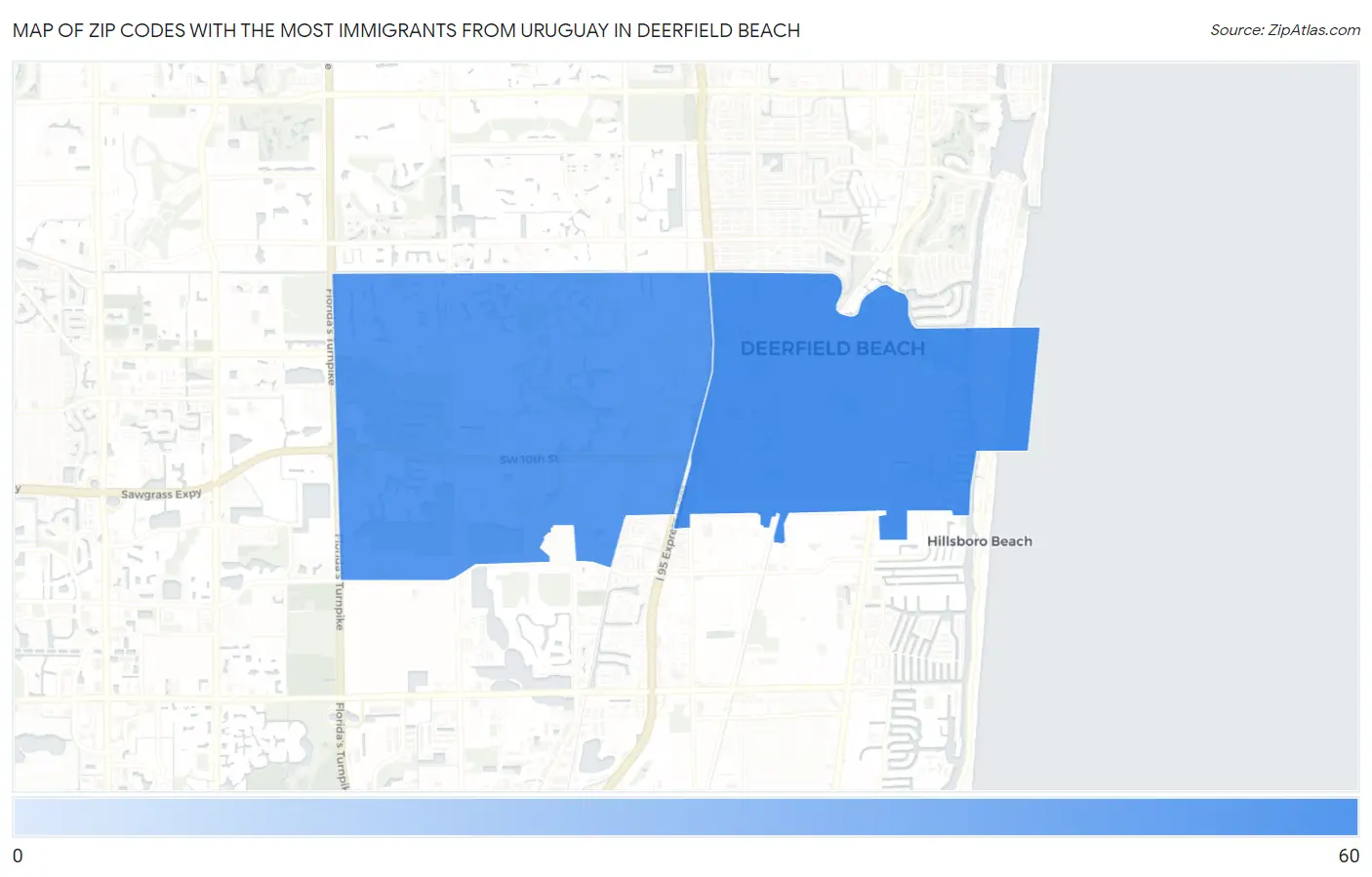 Zip Codes with the Most Immigrants from Uruguay in Deerfield Beach Map
