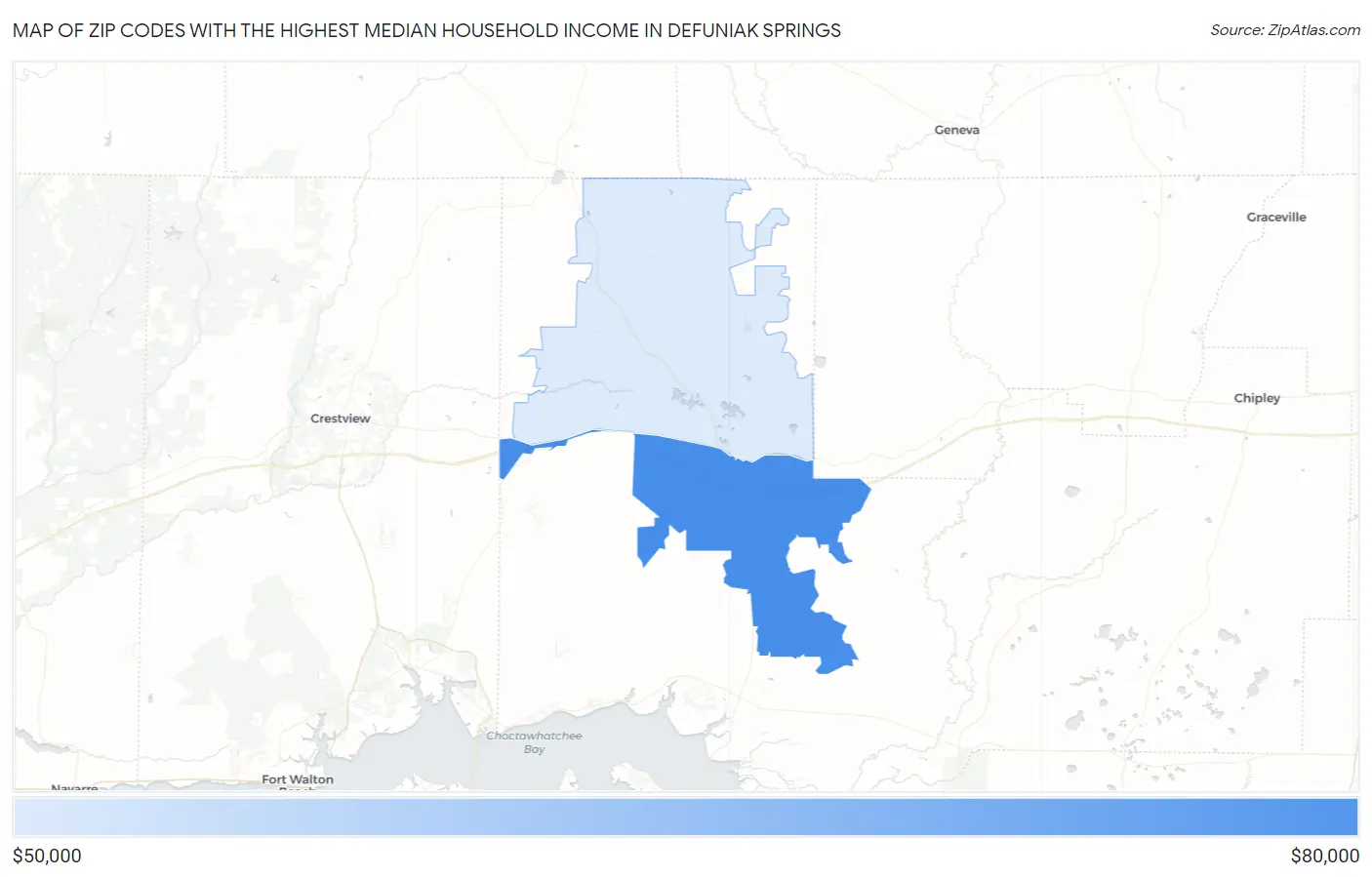 Zip Codes with the Highest Median Household Income in Defuniak Springs Map