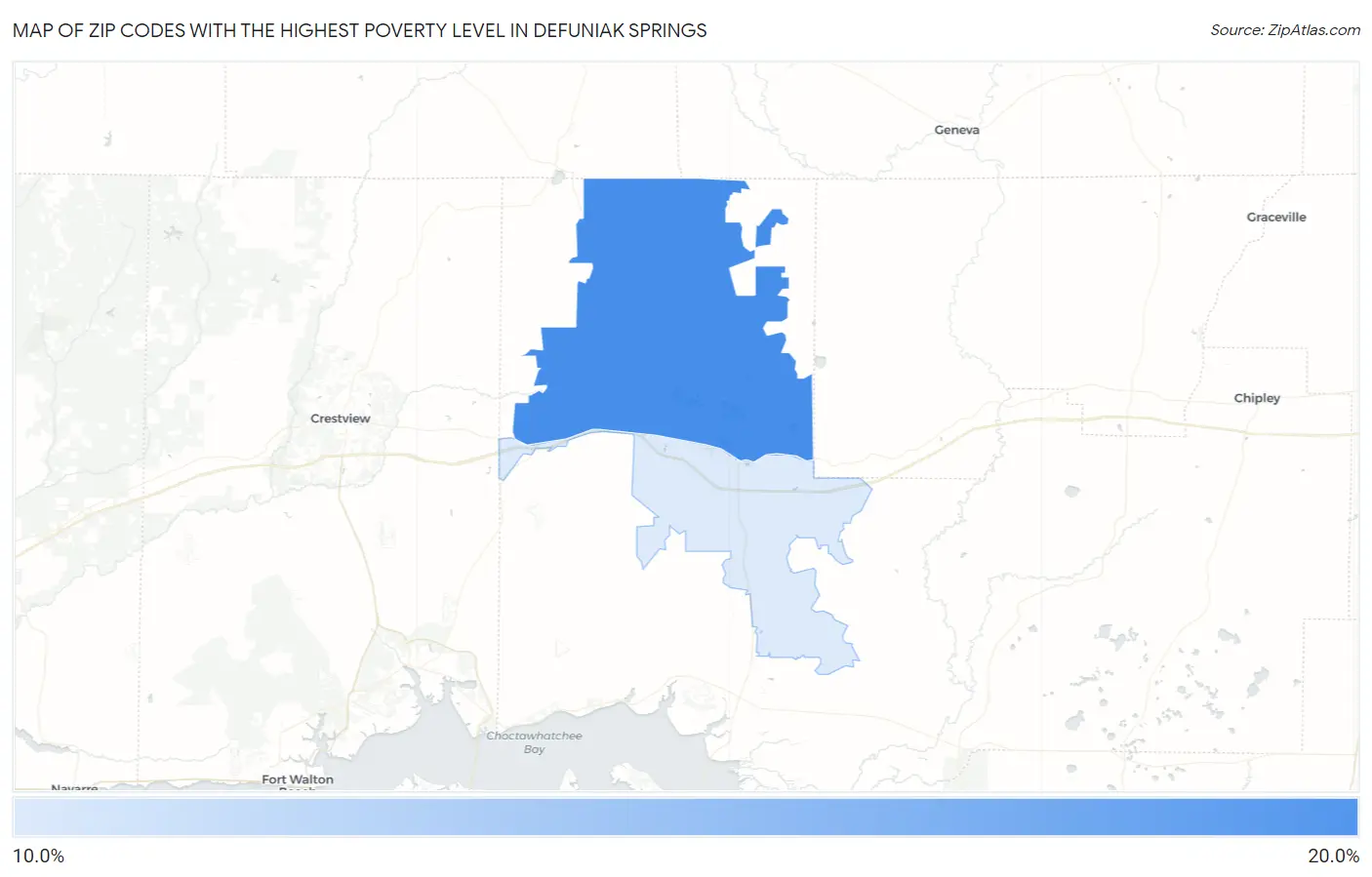 Zip Codes with the Highest Poverty Level in Defuniak Springs Map
