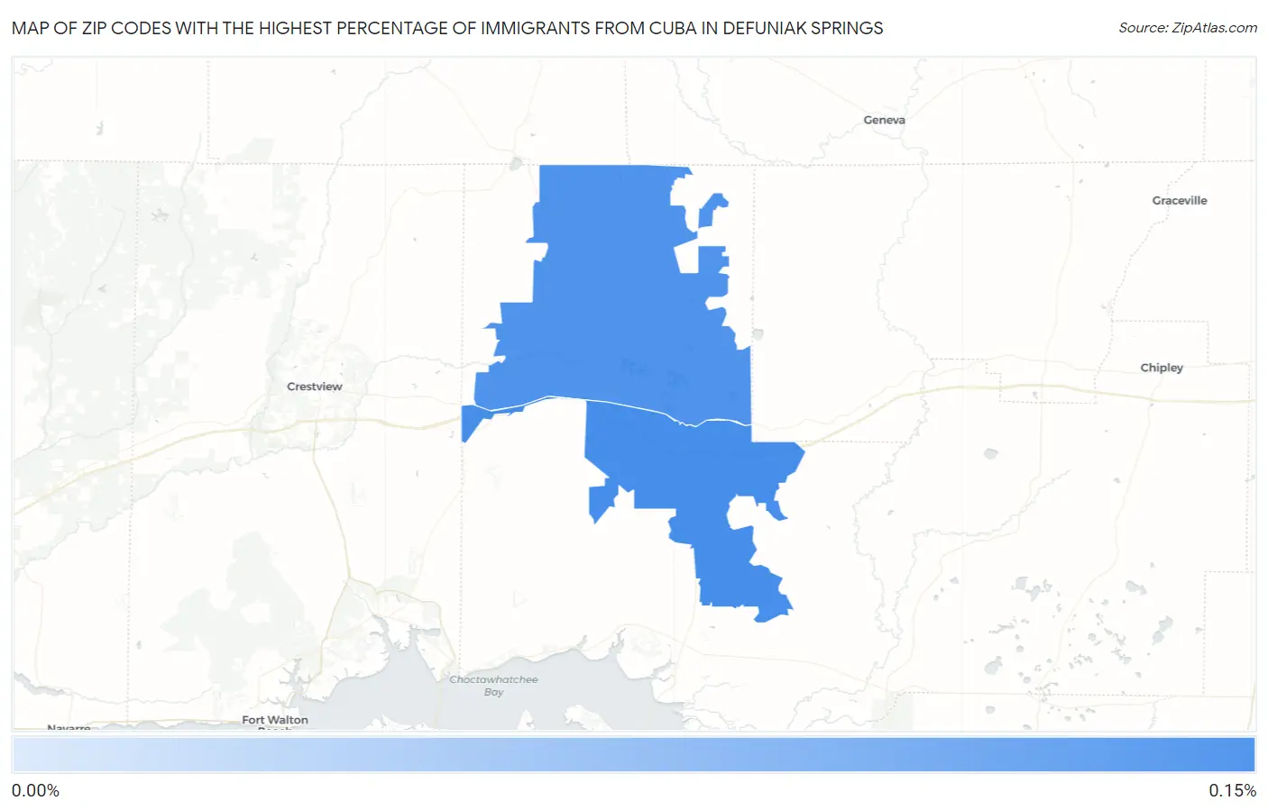 Zip Codes with the Highest Percentage of Immigrants from Cuba in Defuniak Springs Map