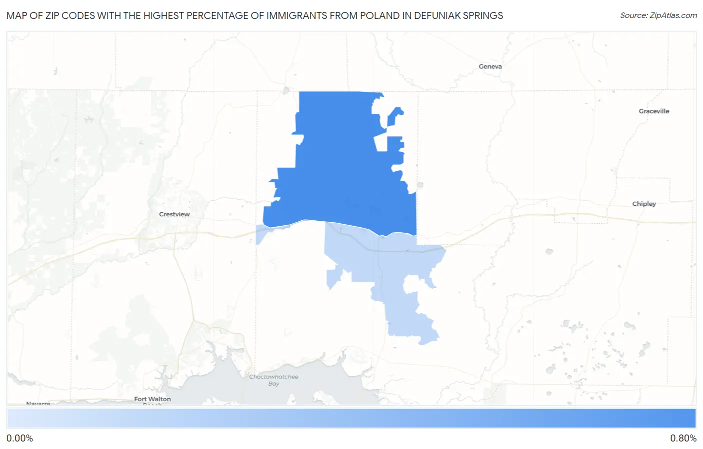 Zip Codes with the Highest Percentage of Immigrants from Poland in Defuniak Springs Map