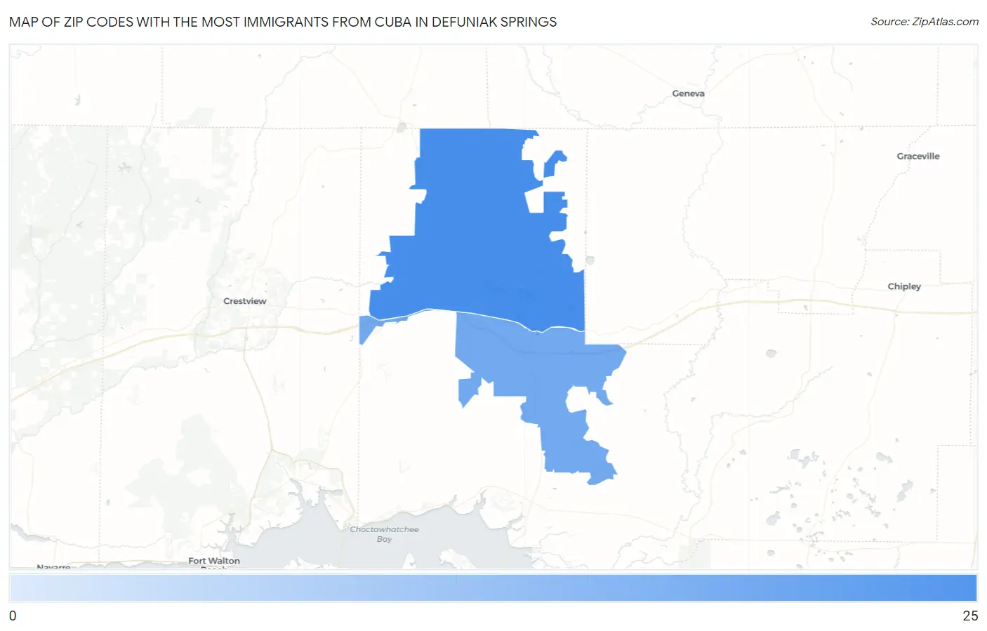 Zip Codes with the Most Immigrants from Cuba in Defuniak Springs Map