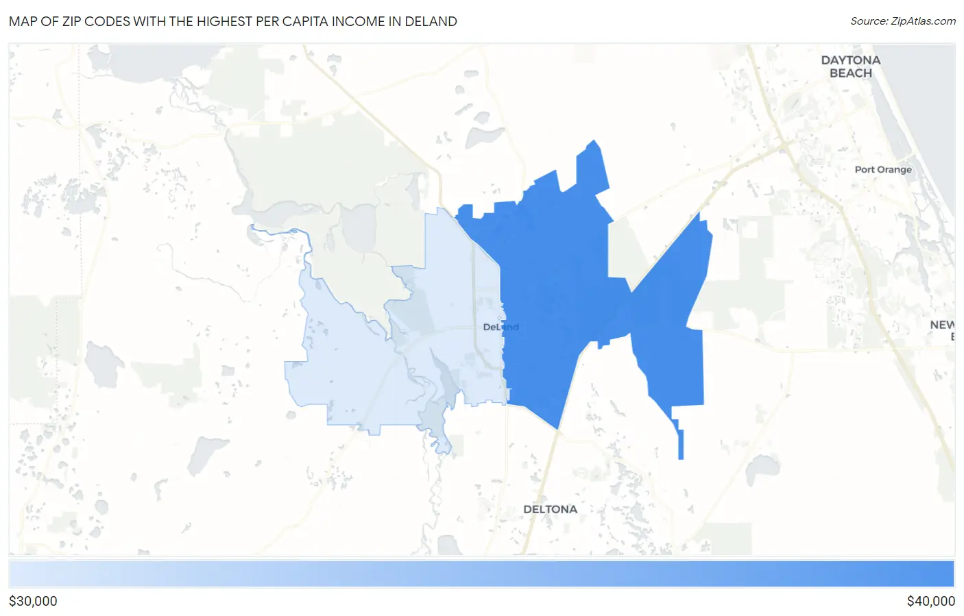 Zip Codes with the Highest Per Capita Income in Deland Map