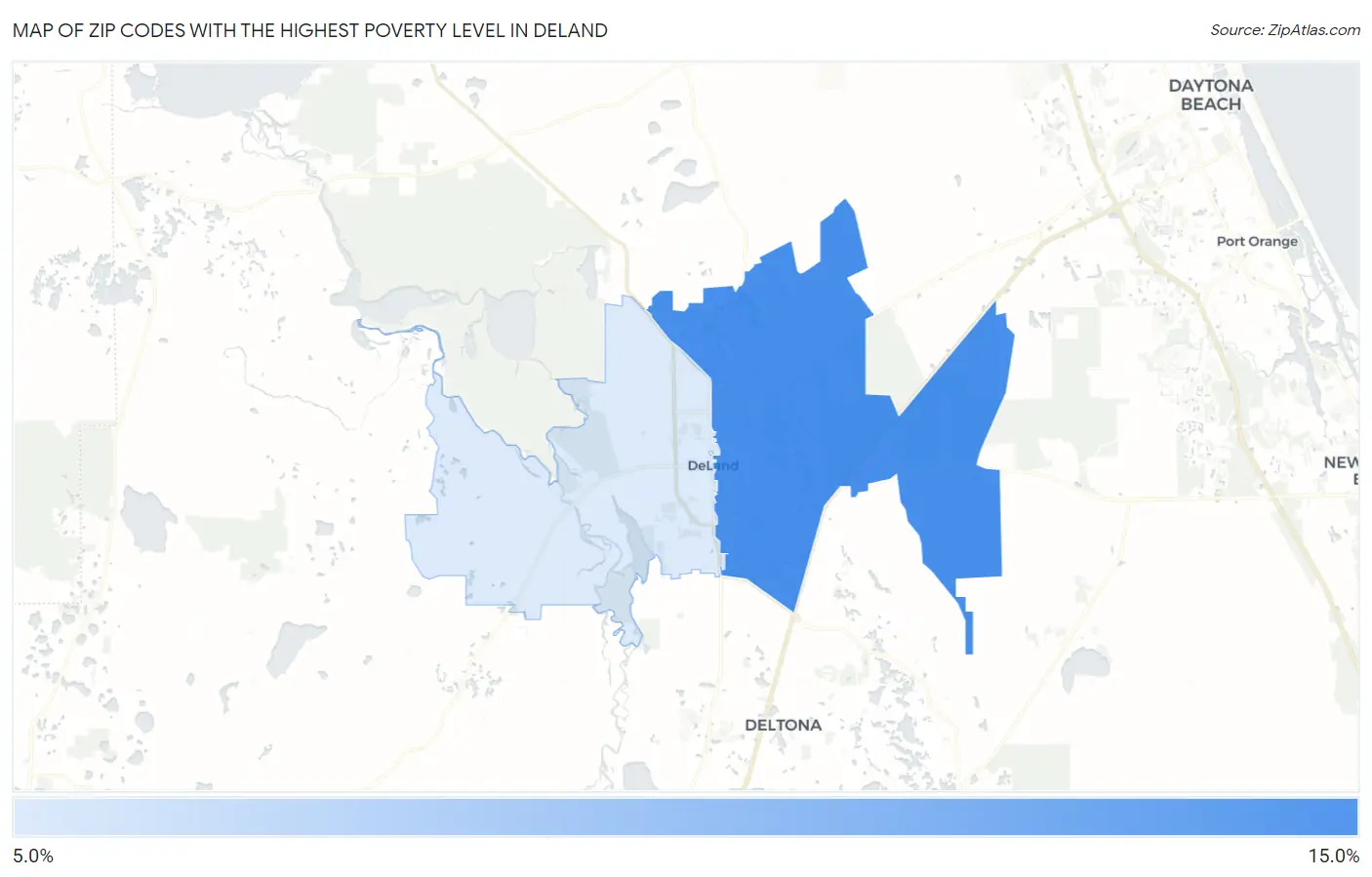 Zip Codes with the Highest Poverty Level in Deland Map