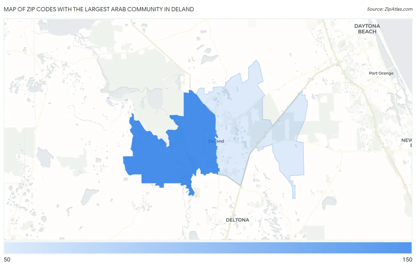 Zip Codes with the Largest Arab Community in Deland Map