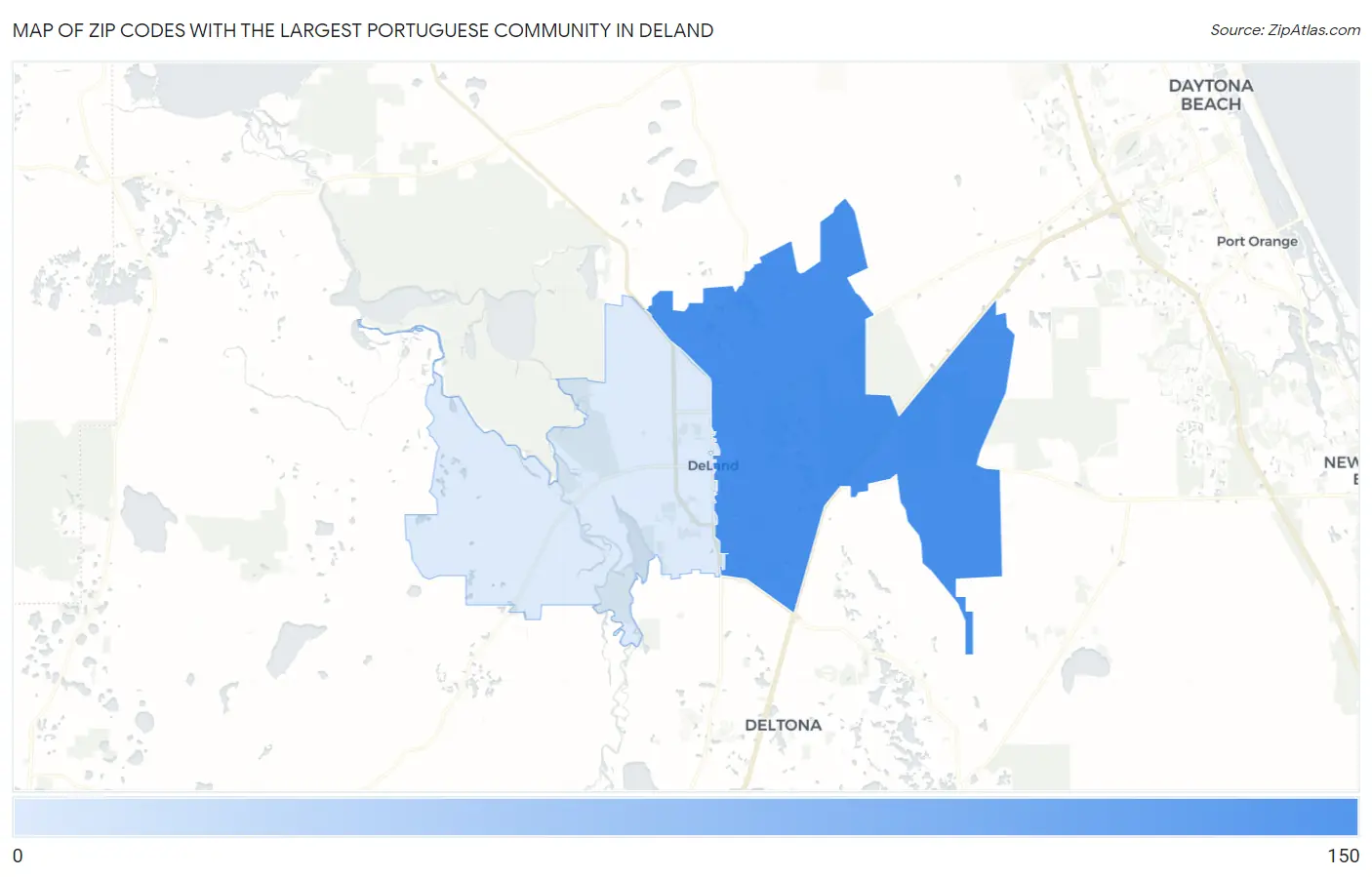 Zip Codes with the Largest Portuguese Community in Deland Map