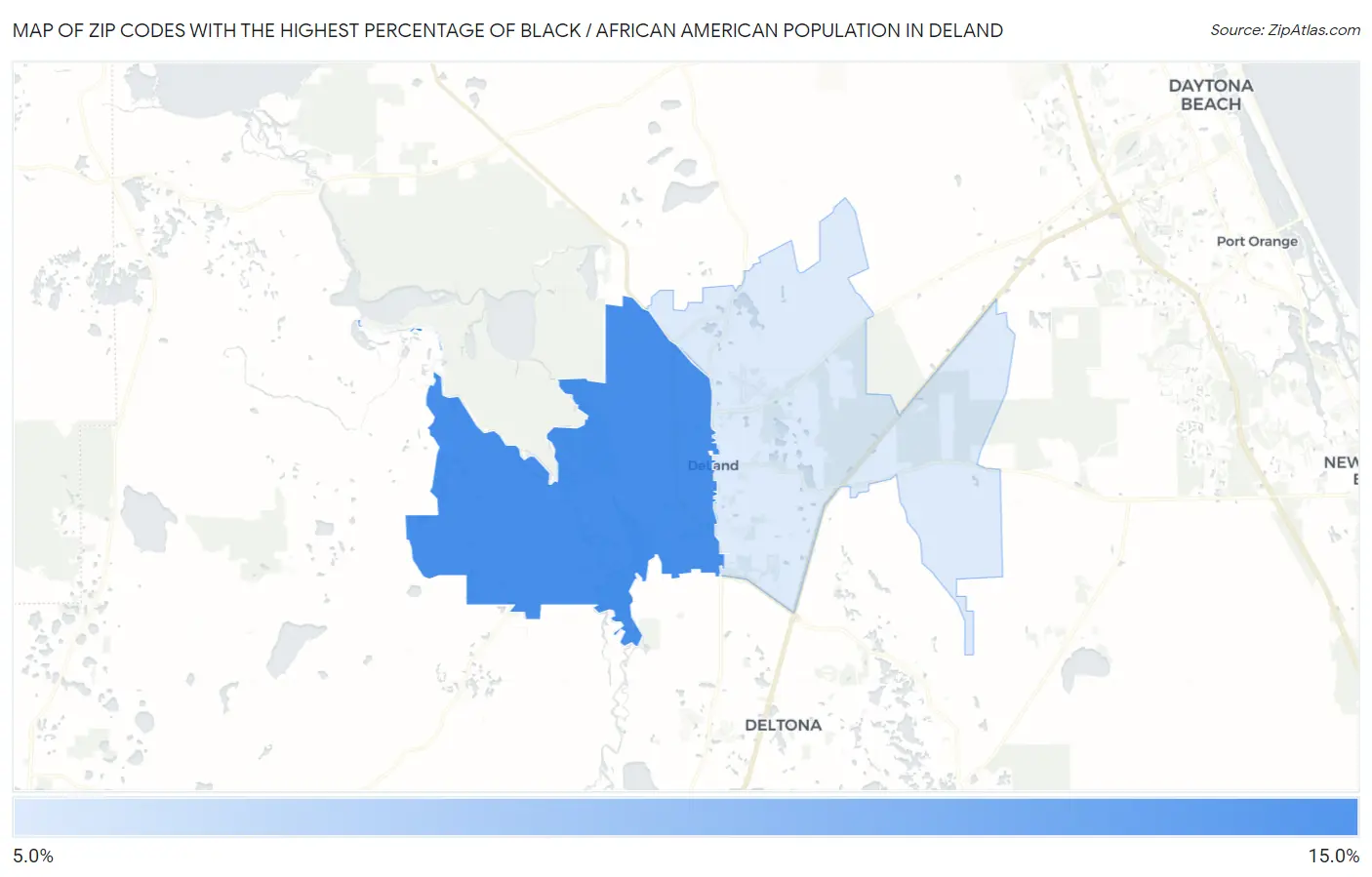 Zip Codes with the Highest Percentage of Black / African American Population in Deland Map