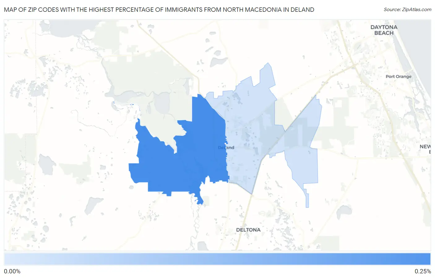 Zip Codes with the Highest Percentage of Immigrants from North Macedonia in Deland Map