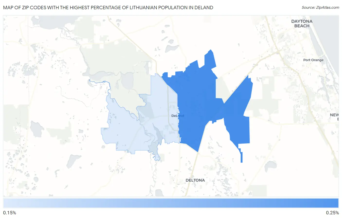 Zip Codes with the Highest Percentage of Lithuanian Population in Deland Map