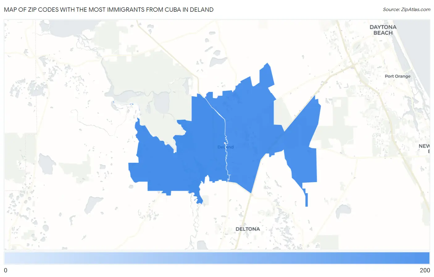 Zip Codes with the Most Immigrants from Cuba in Deland Map