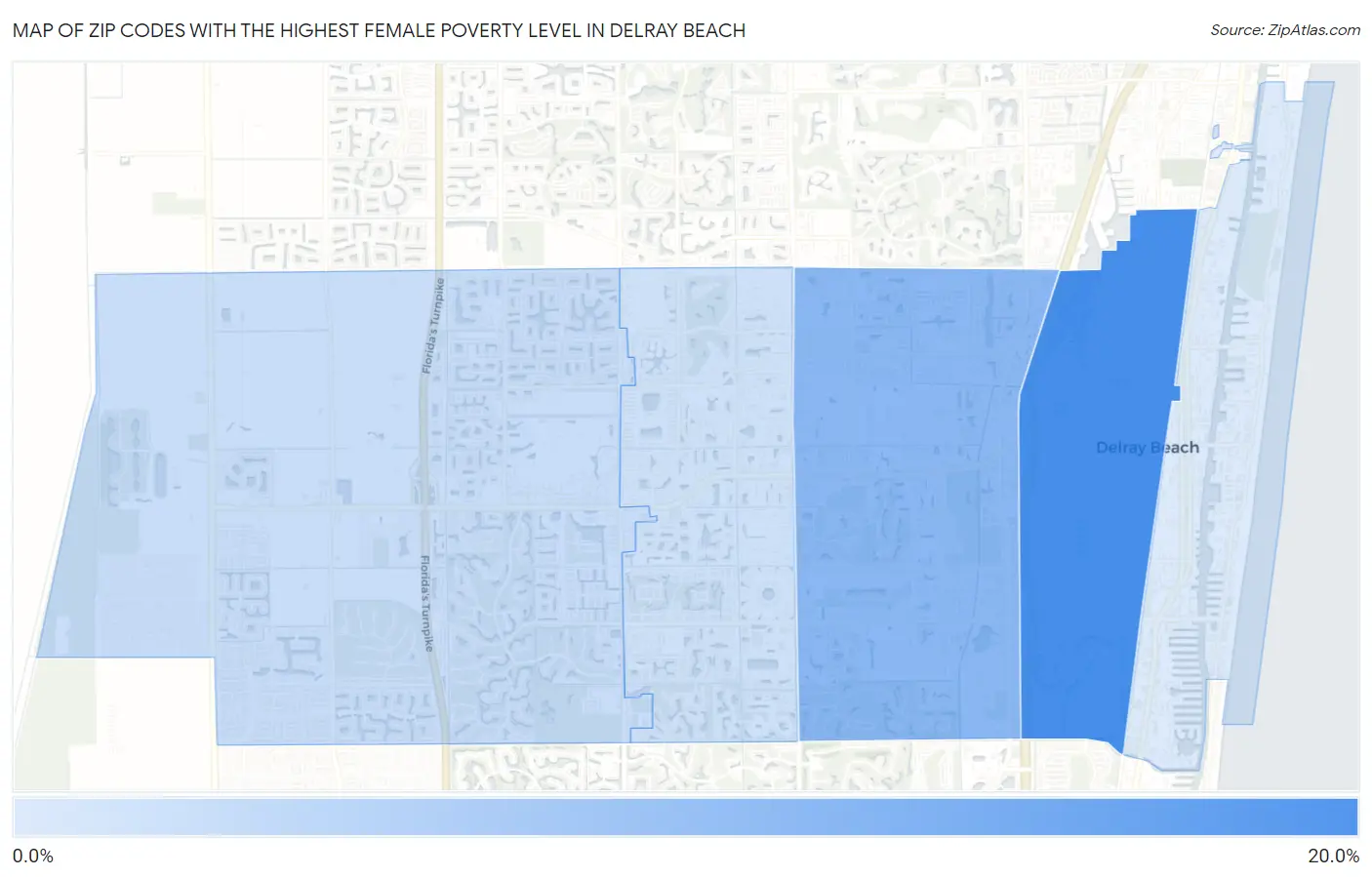 Zip Codes with the Highest Female Poverty Level in Delray Beach Map