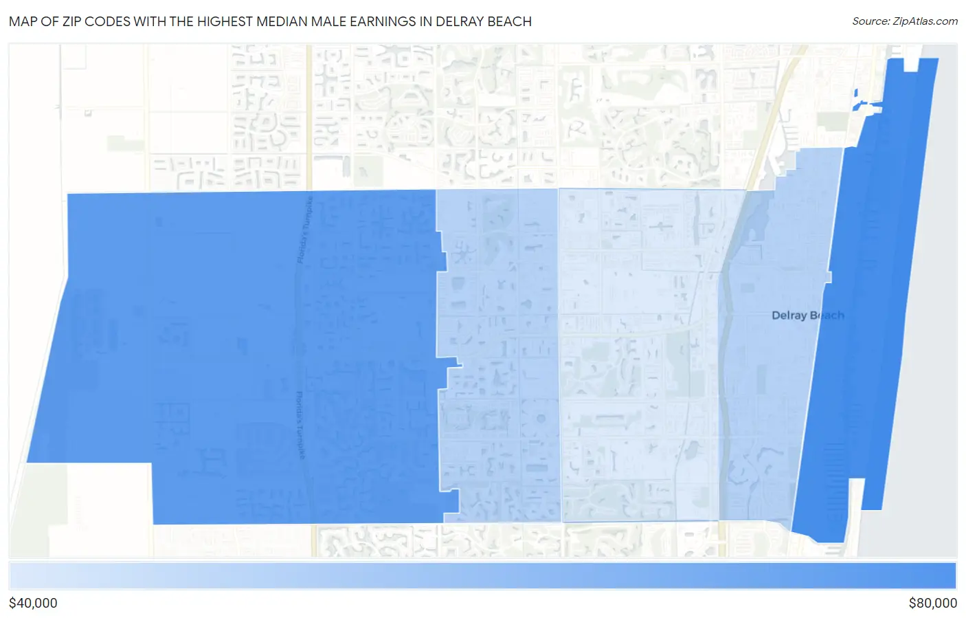 Zip Codes with the Highest Median Male Earnings in Delray Beach Map