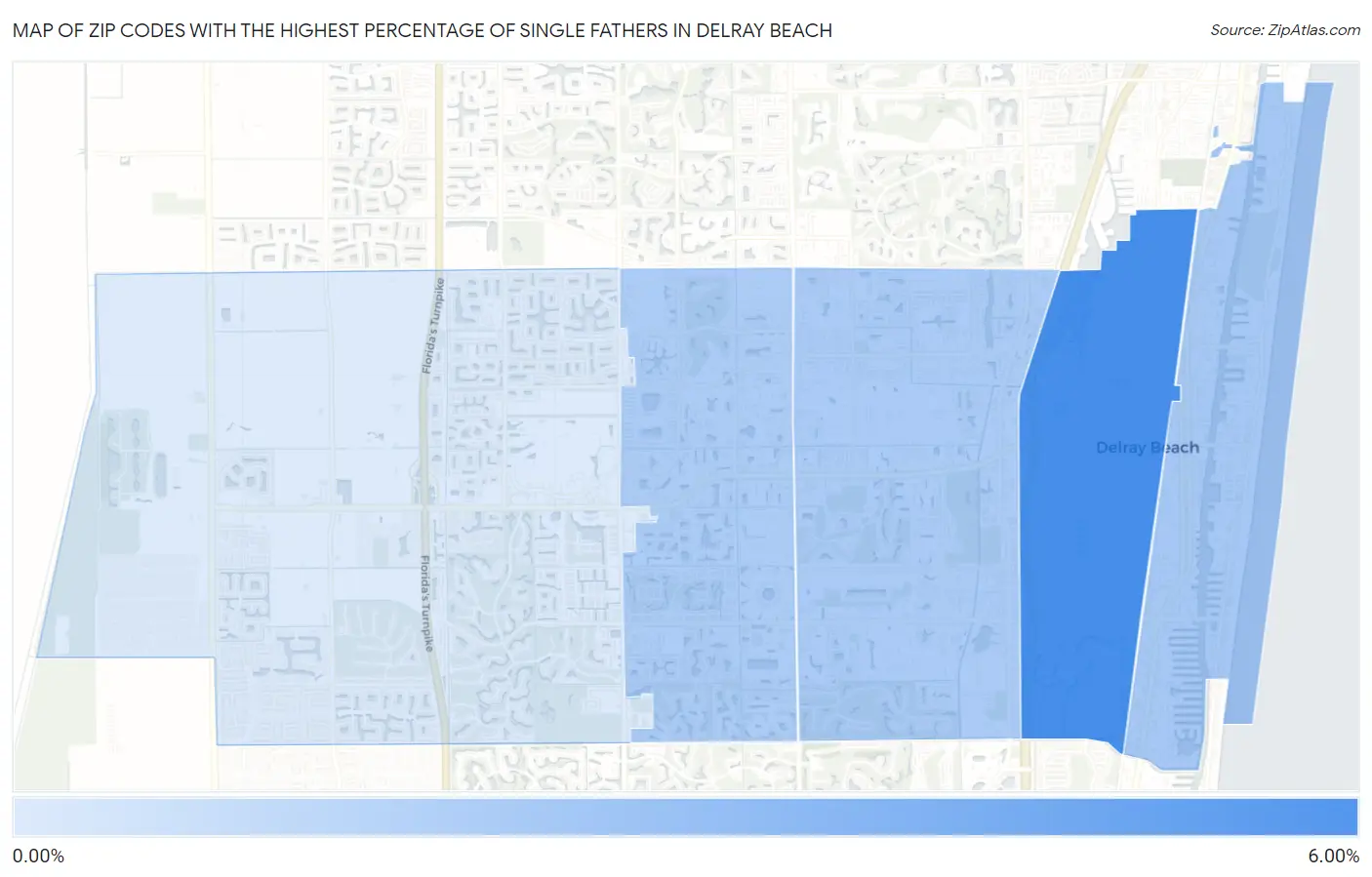 Zip Codes with the Highest Percentage of Single Fathers in Delray Beach Map