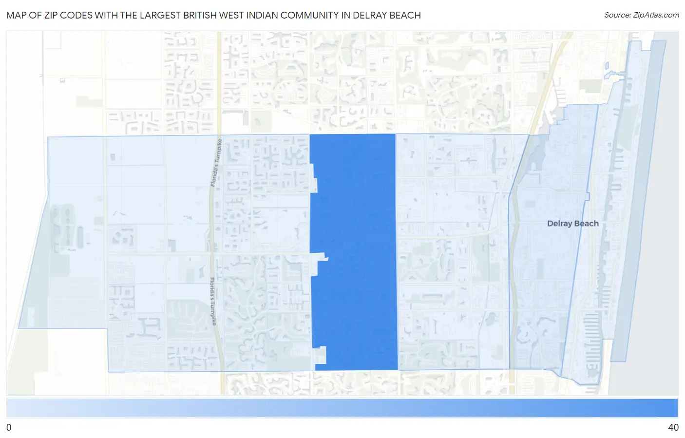 Zip Codes with the Largest British West Indian Community in Delray Beach Map