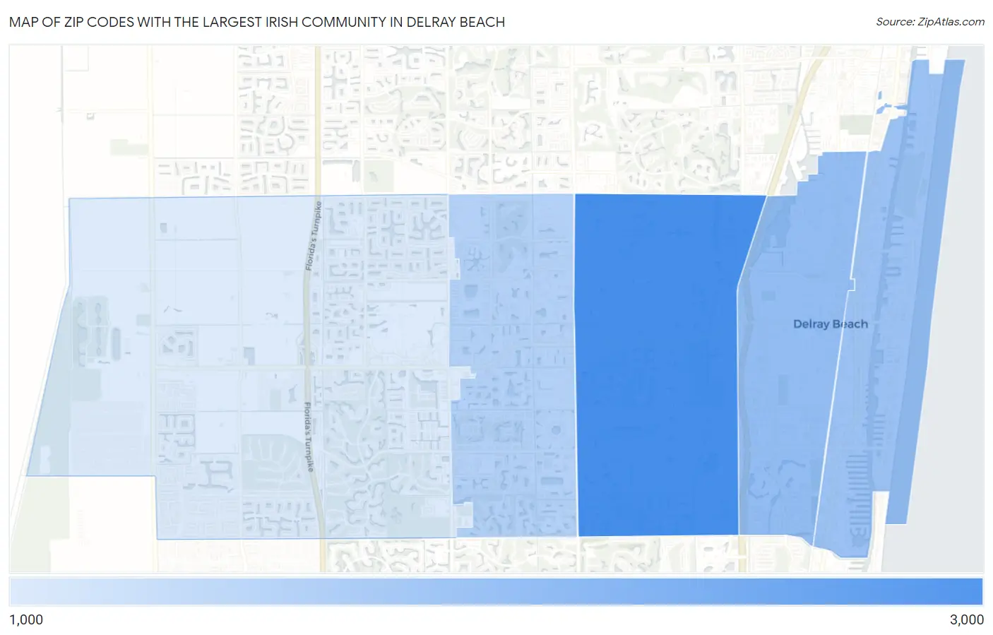 Zip Codes with the Largest Irish Community in Delray Beach Map