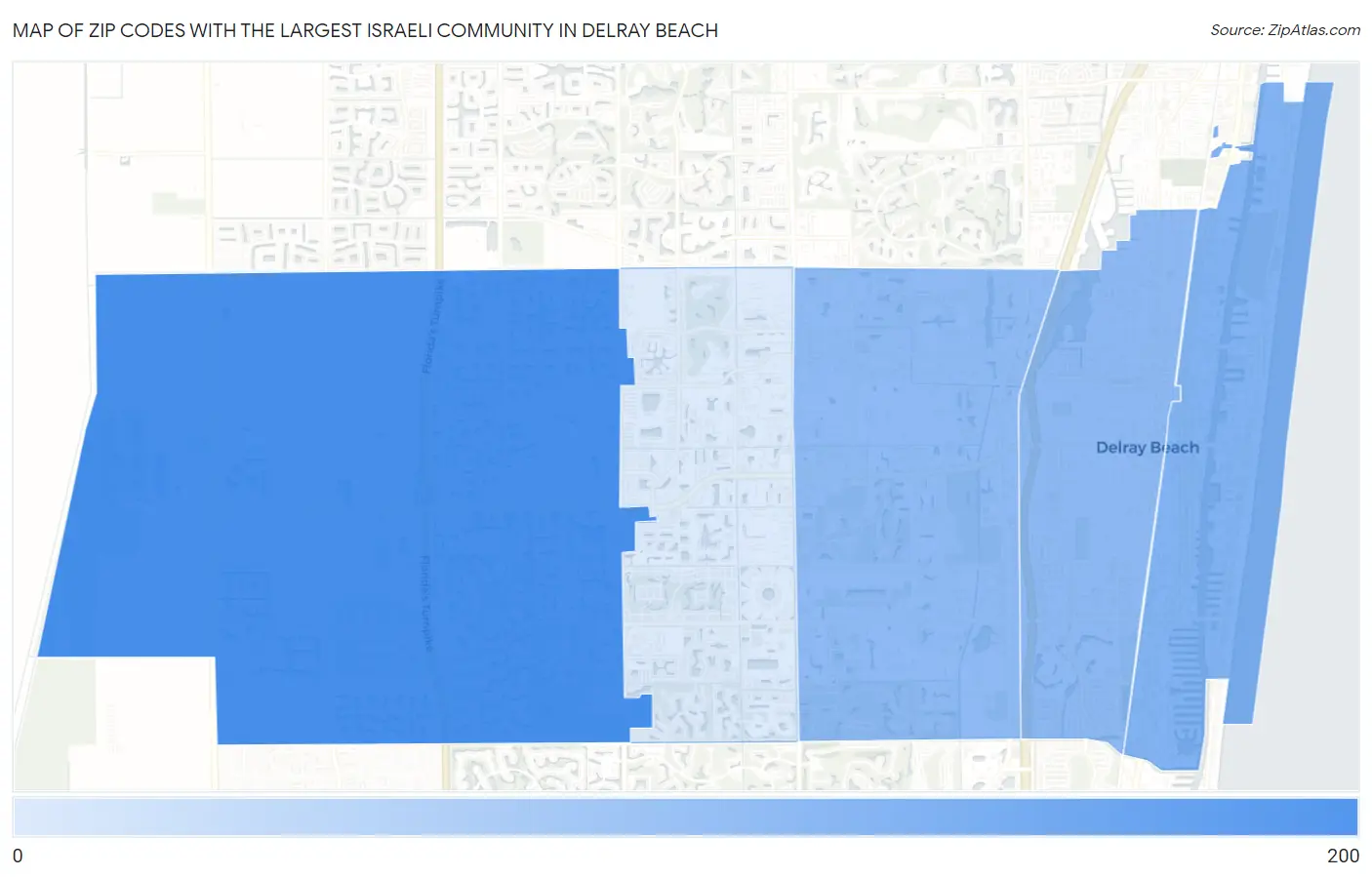 Zip Codes with the Largest Israeli Community in Delray Beach Map