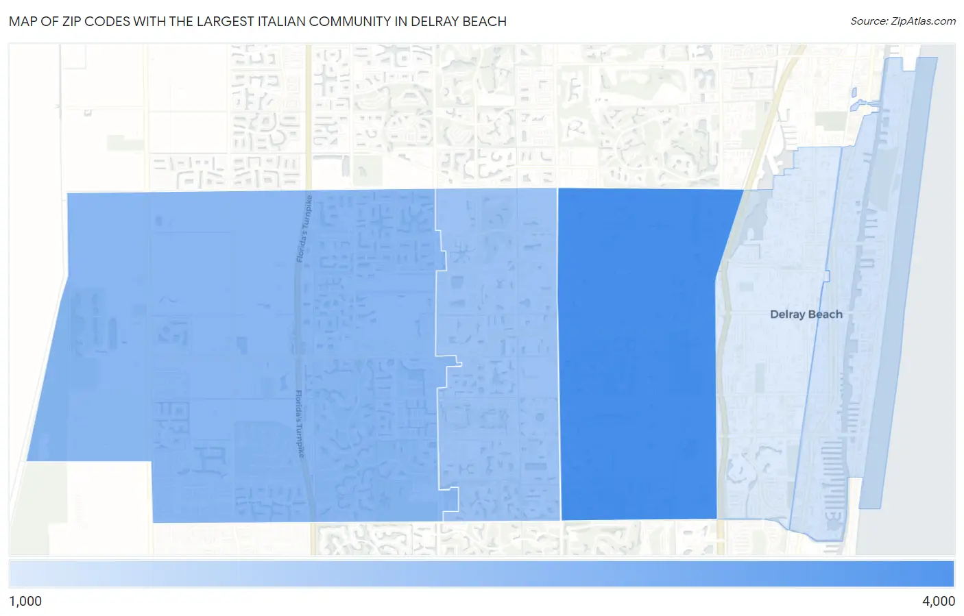 Zip Codes with the Largest Italian Community in Delray Beach Map