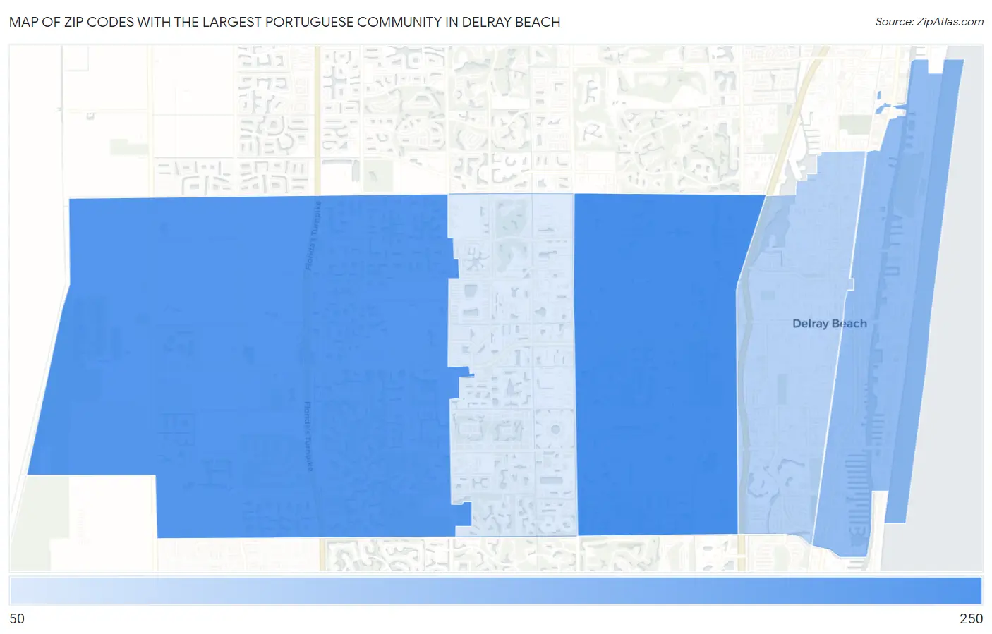 Zip Codes with the Largest Portuguese Community in Delray Beach Map