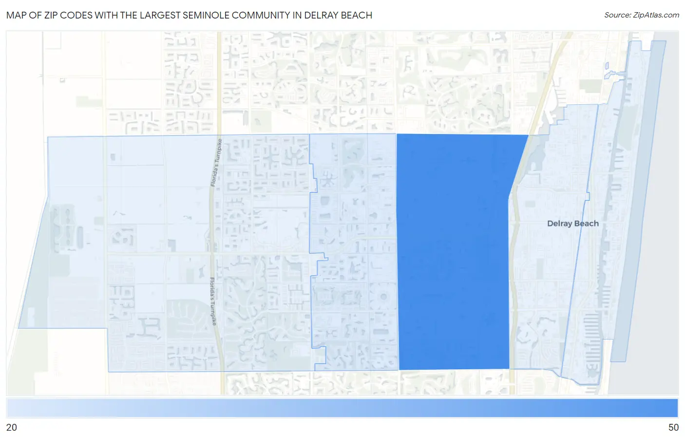 Zip Codes with the Largest Seminole Community in Delray Beach Map