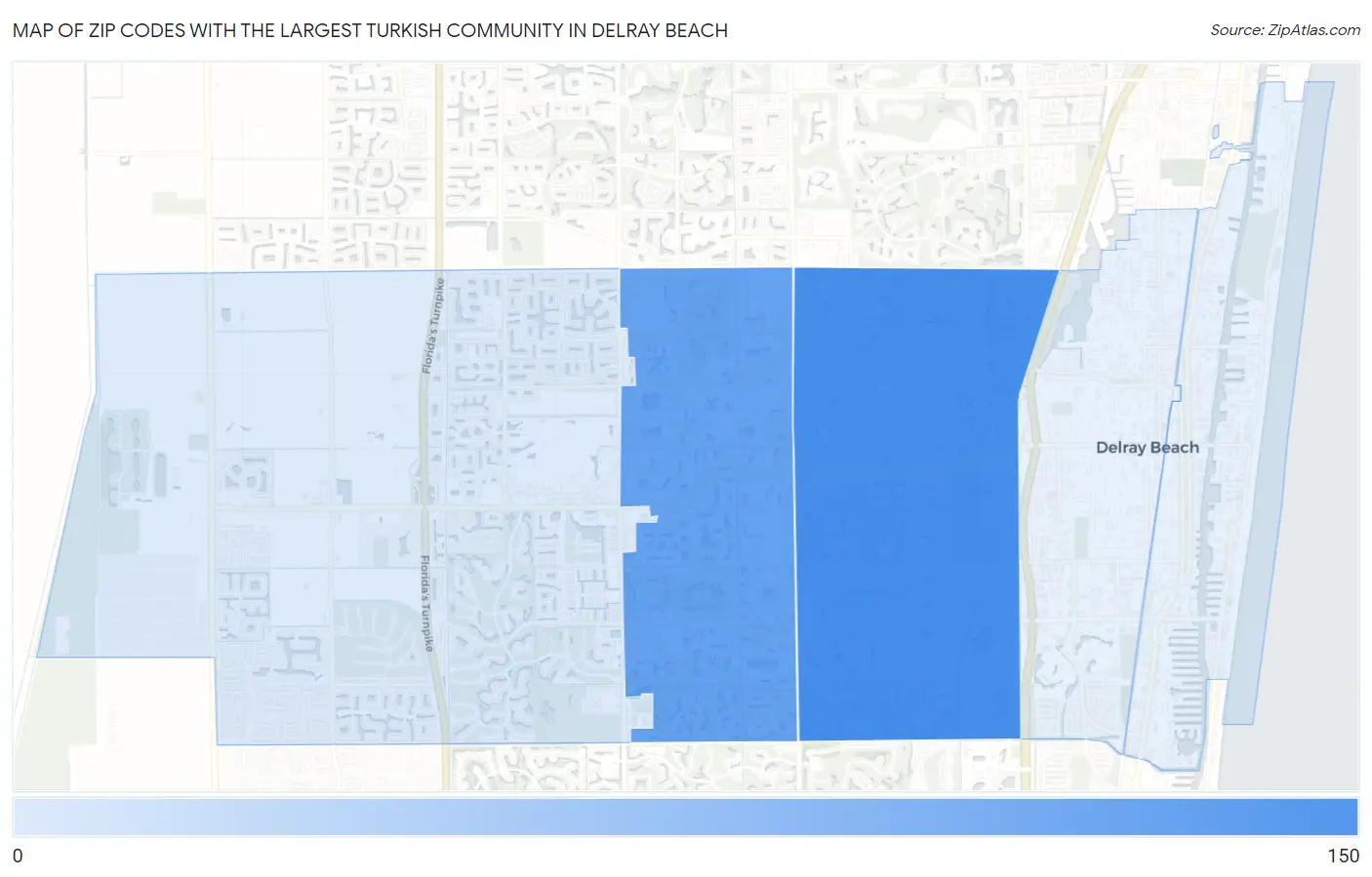 Zip Codes with the Largest Turkish Community in Delray Beach Map