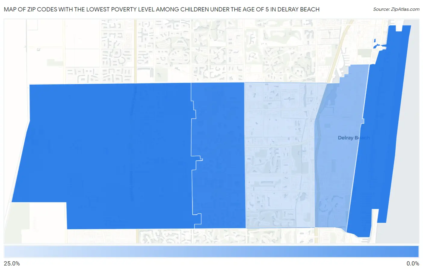 Zip Codes with the Lowest Poverty Level Among Children Under the Age of 5 in Delray Beach Map