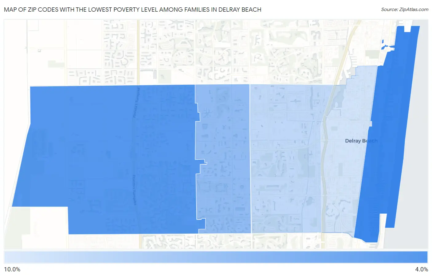 Zip Codes with the Lowest Poverty Level Among Families in Delray Beach Map
