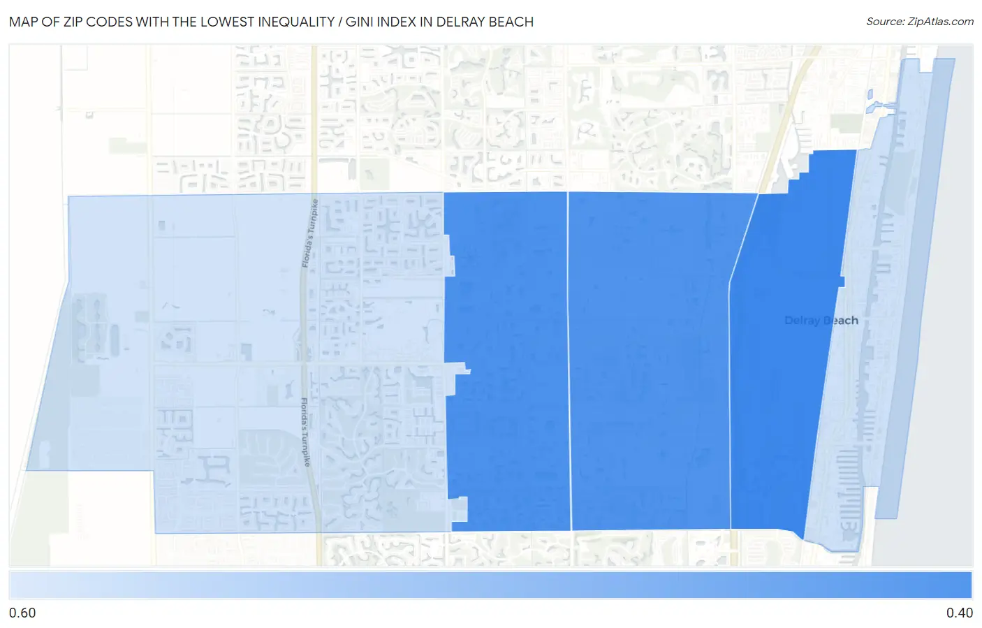 Zip Codes with the Lowest Inequality / Gini Index in Delray Beach Map