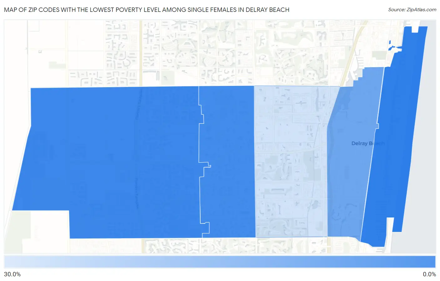 Zip Codes with the Lowest Poverty Level Among Single Females in Delray Beach Map