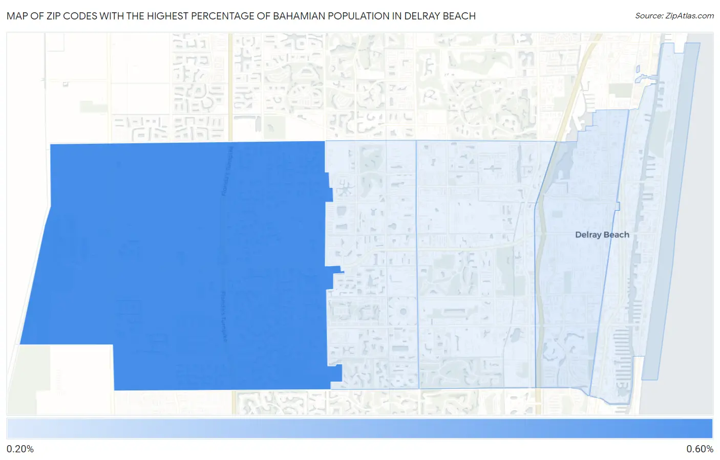 Zip Codes with the Highest Percentage of Bahamian Population in Delray Beach Map