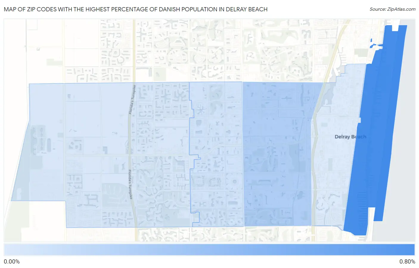 Zip Codes with the Highest Percentage of Danish Population in Delray Beach Map
