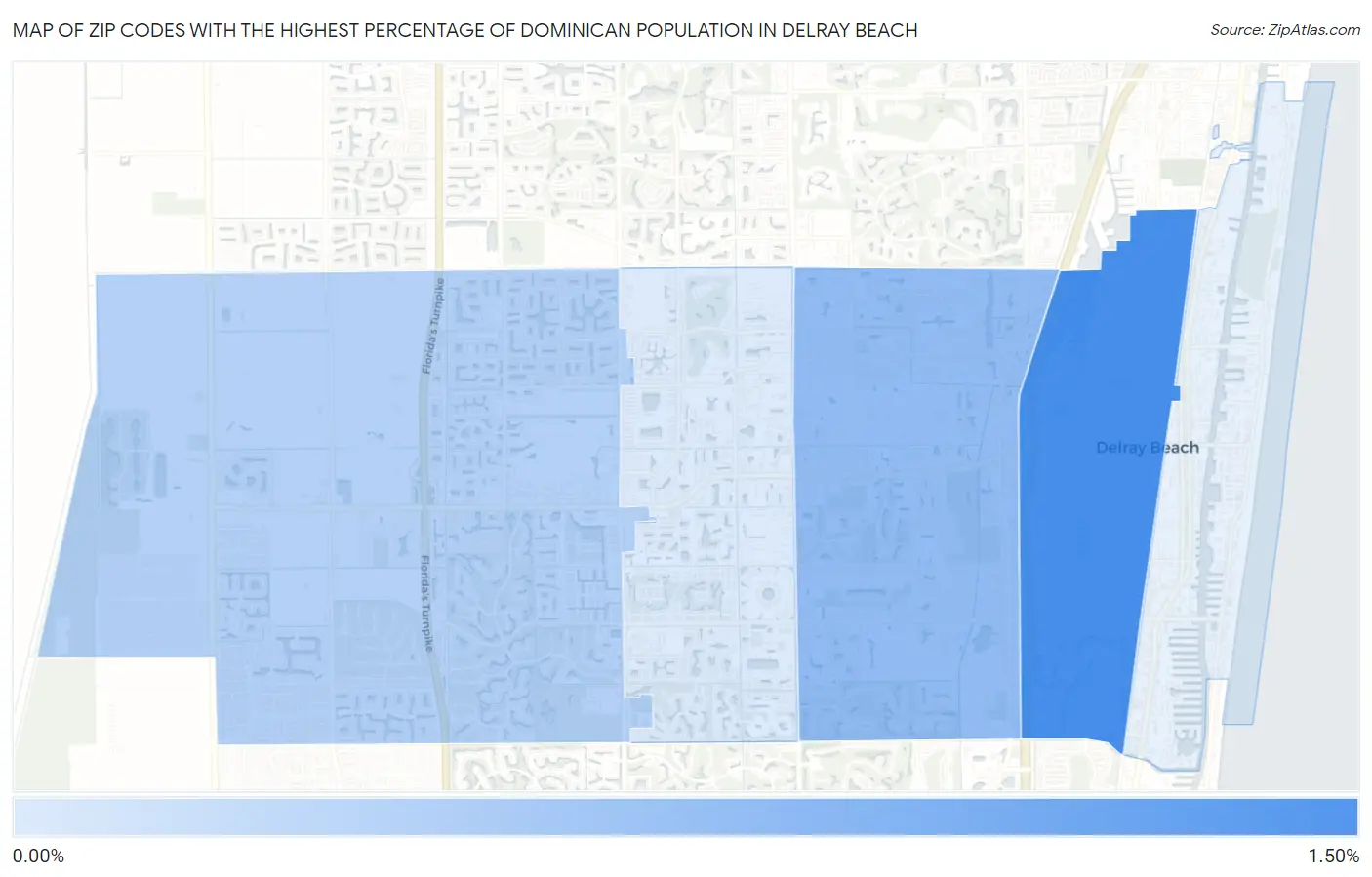 Zip Codes with the Highest Percentage of Dominican Population in Delray Beach Map