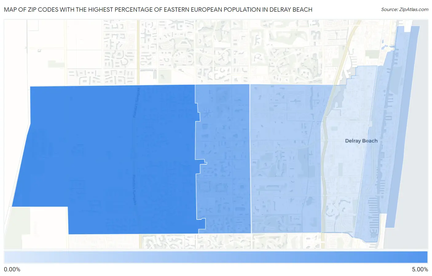Zip Codes with the Highest Percentage of Eastern European Population in Delray Beach Map