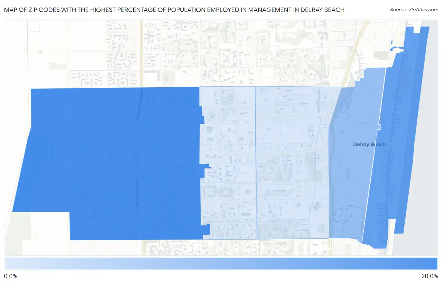 Zip Codes with the Highest Percentage of Population Employed in Management in Delray Beach Map