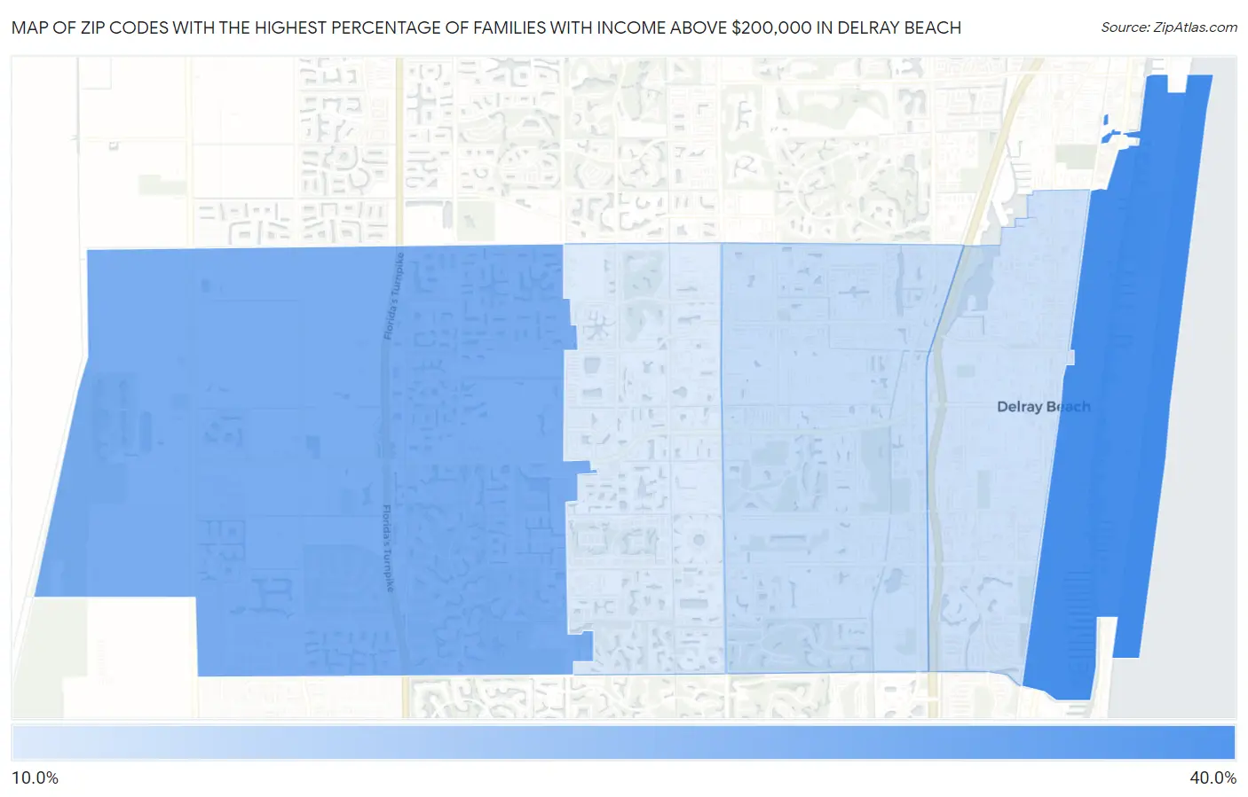 Zip Codes with the Highest Percentage of Families with Income Above $200,000 in Delray Beach Map