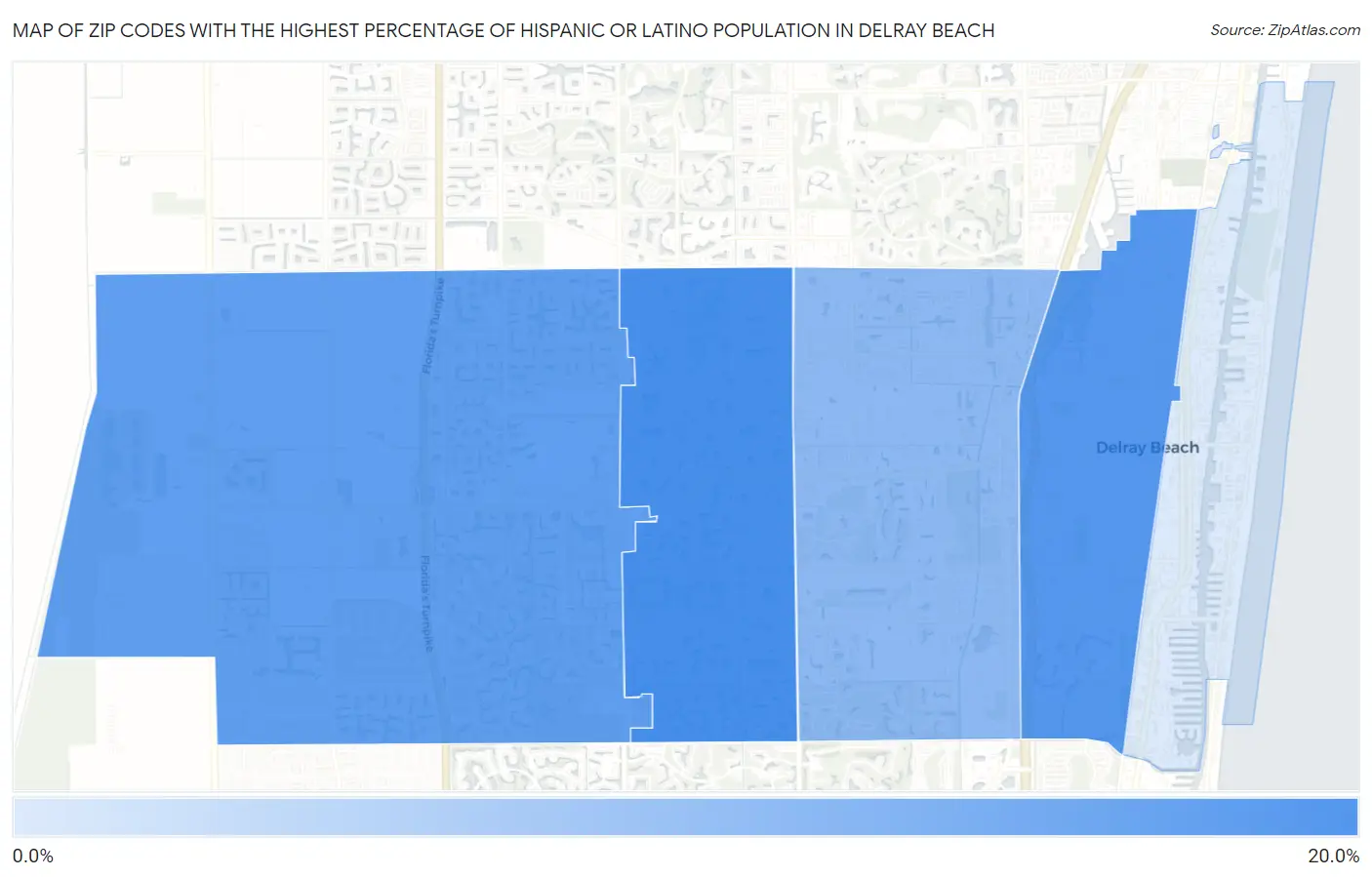 Zip Codes with the Highest Percentage of Hispanic or Latino Population in Delray Beach Map