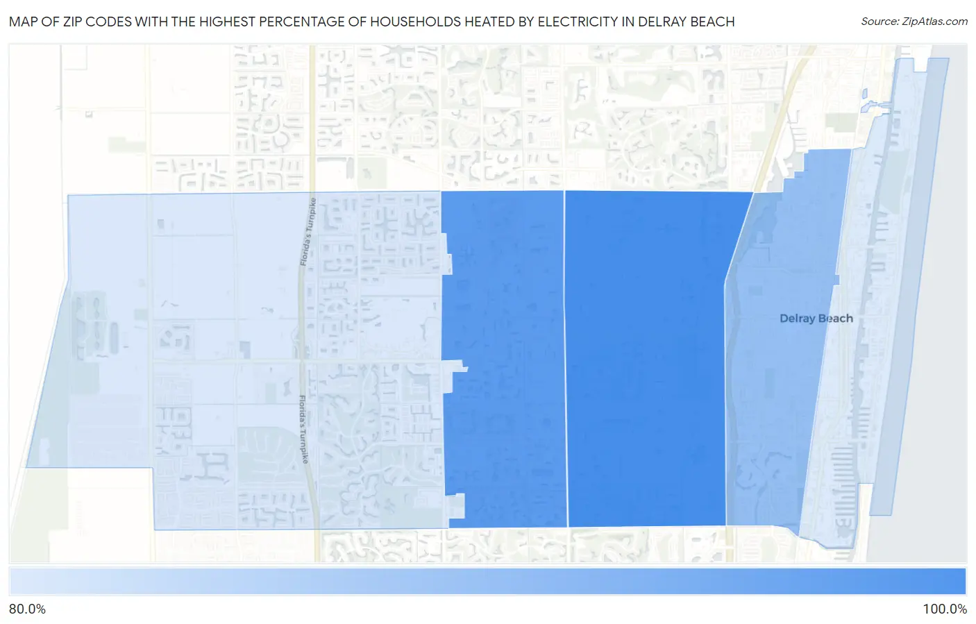 Zip Codes with the Highest Percentage of Households Heated by Electricity in Delray Beach Map