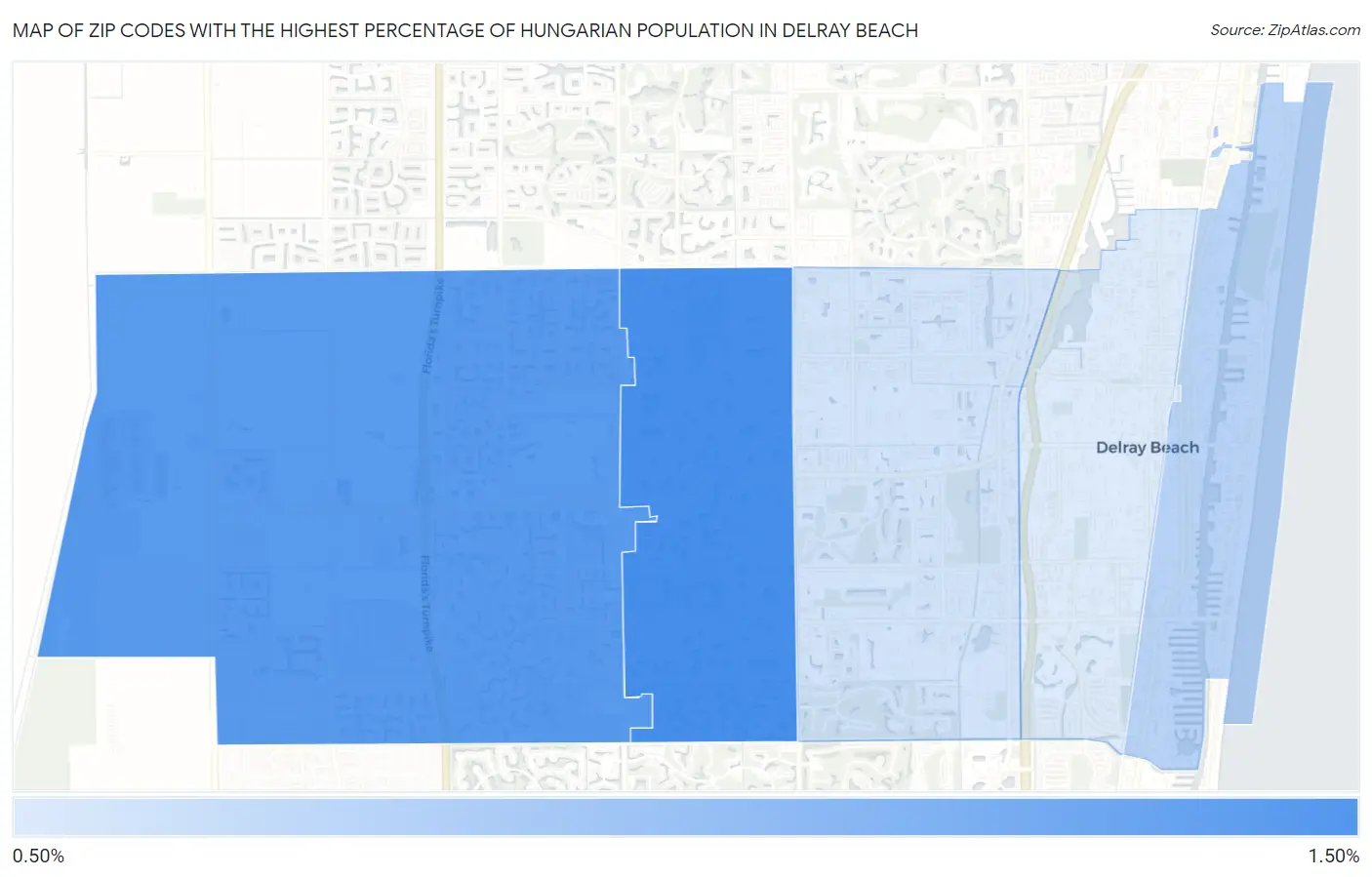 Zip Codes with the Highest Percentage of Hungarian Population in Delray Beach Map