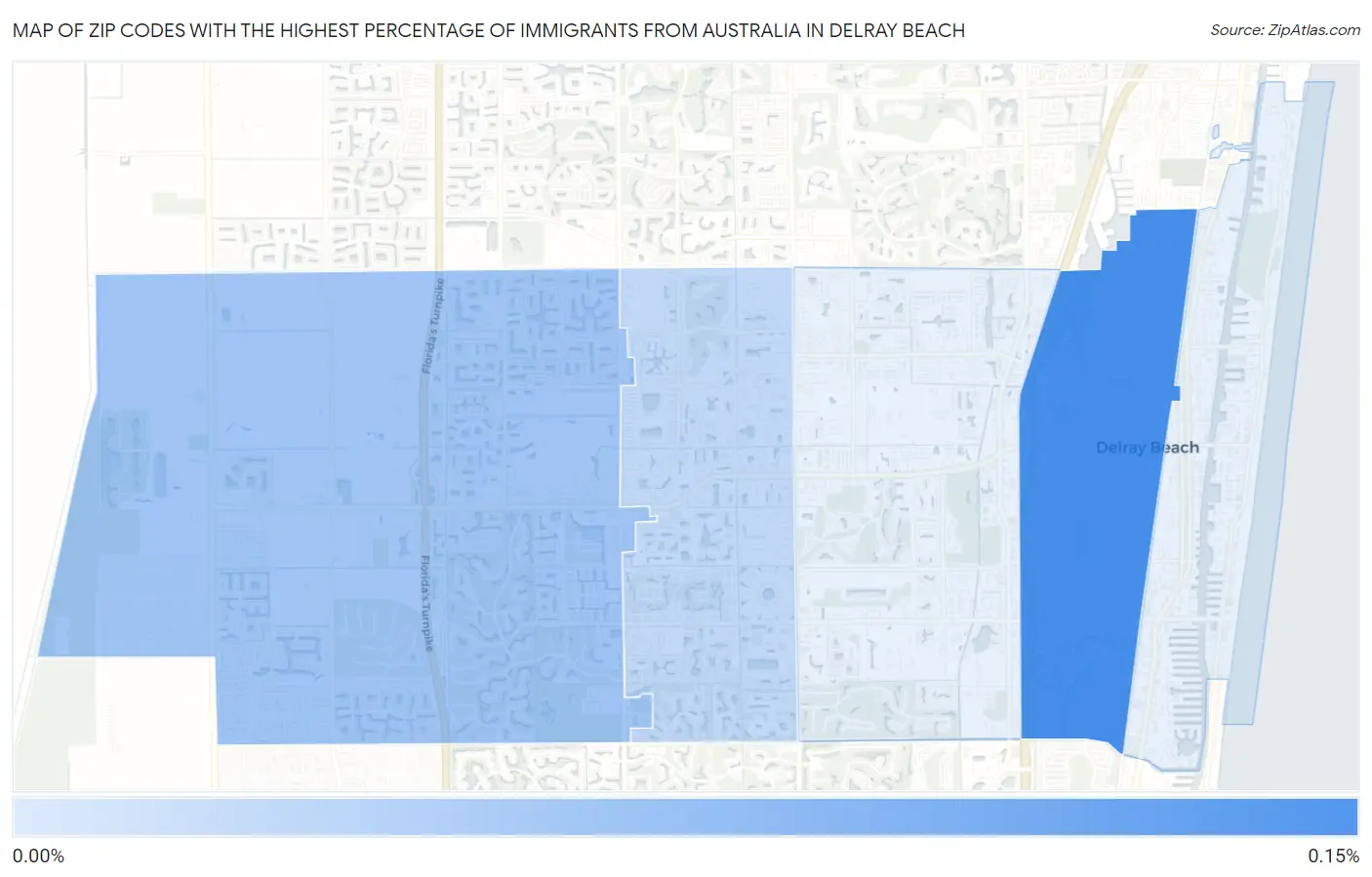 Zip Codes with the Highest Percentage of Immigrants from Australia in Delray Beach Map