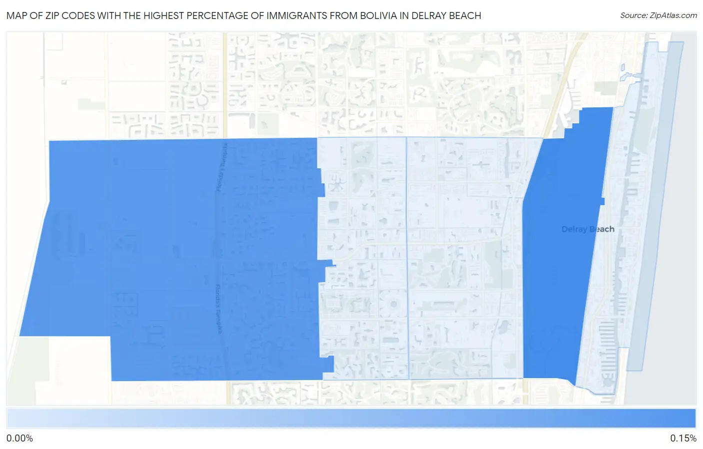 Zip Codes with the Highest Percentage of Immigrants from Bolivia in Delray Beach Map