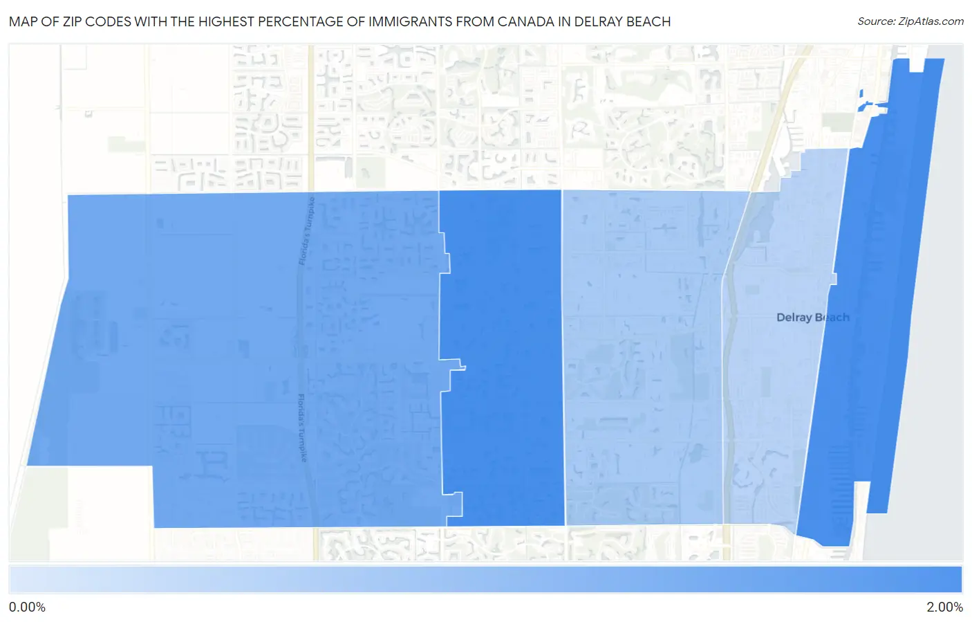 Zip Codes with the Highest Percentage of Immigrants from Canada in Delray Beach Map