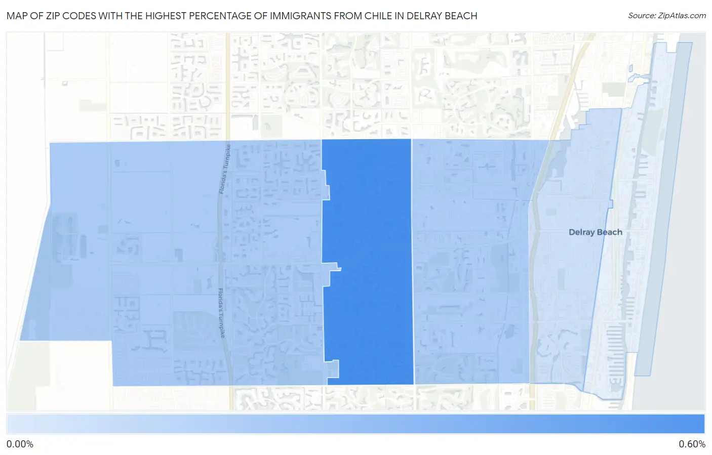 Zip Codes with the Highest Percentage of Immigrants from Chile in Delray Beach Map